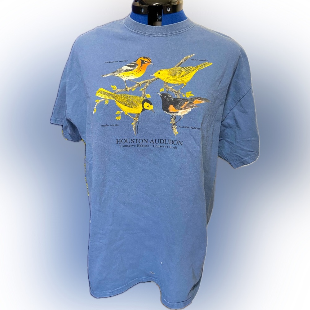 Gildan Blue T-Shirt with Yellow & Black Bird Graphic